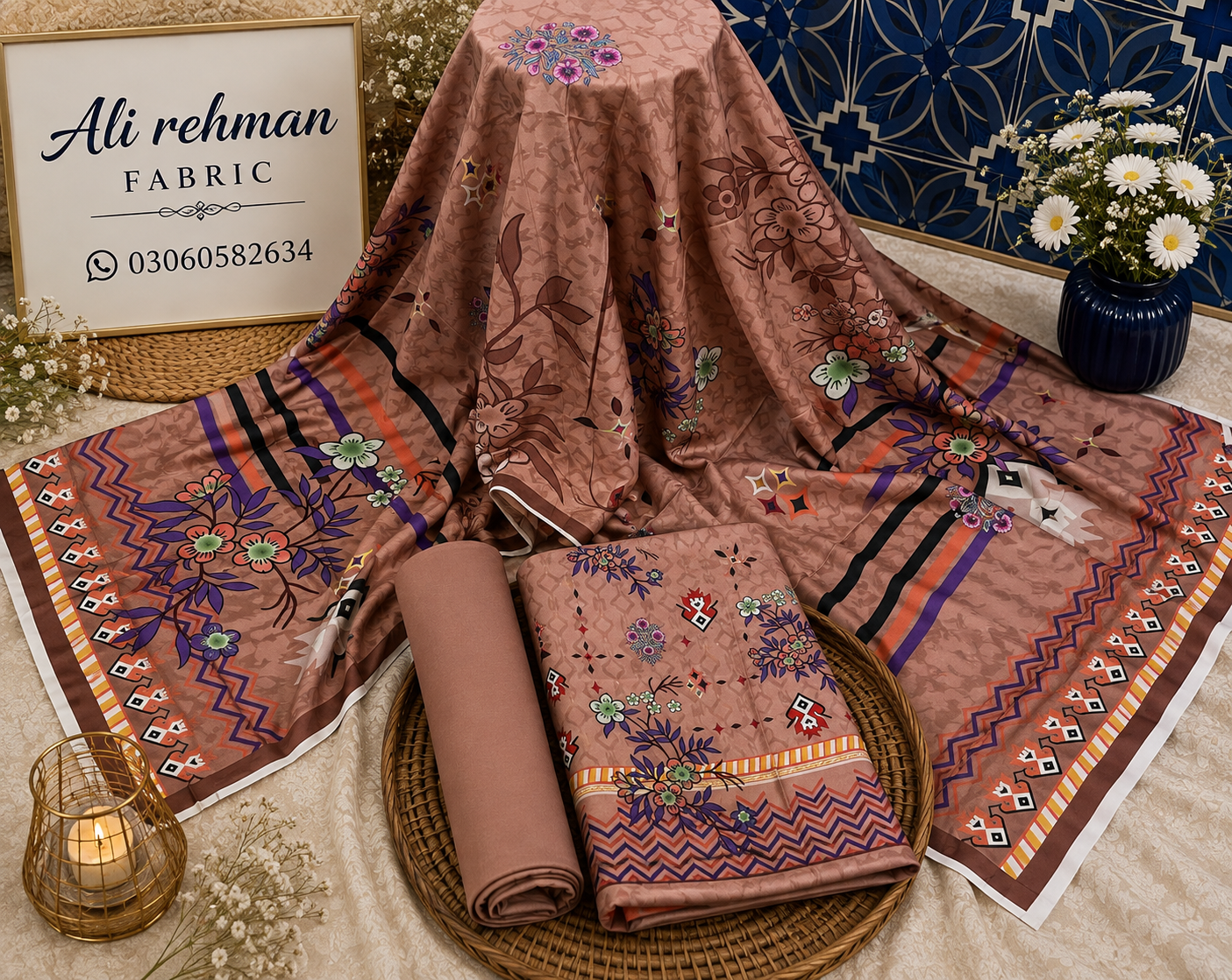 Peach Embroidered 3 Piece Unstitched Suit