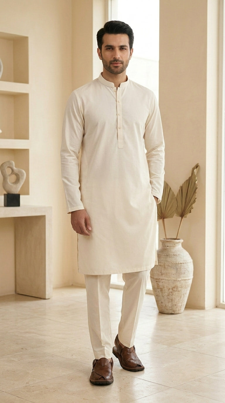 Classic Off-White Unstitched Shalwar Kameez