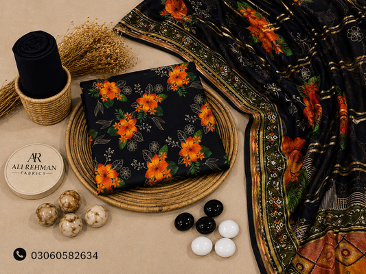 Grey Multicolor Floral 3 Piece Unstitched Suit