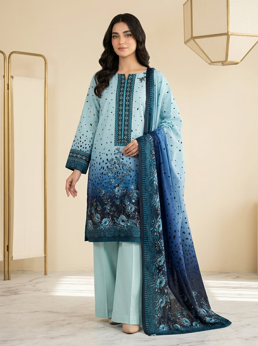 Mustard Yellow Printed 3-Piece Unstitched Suit