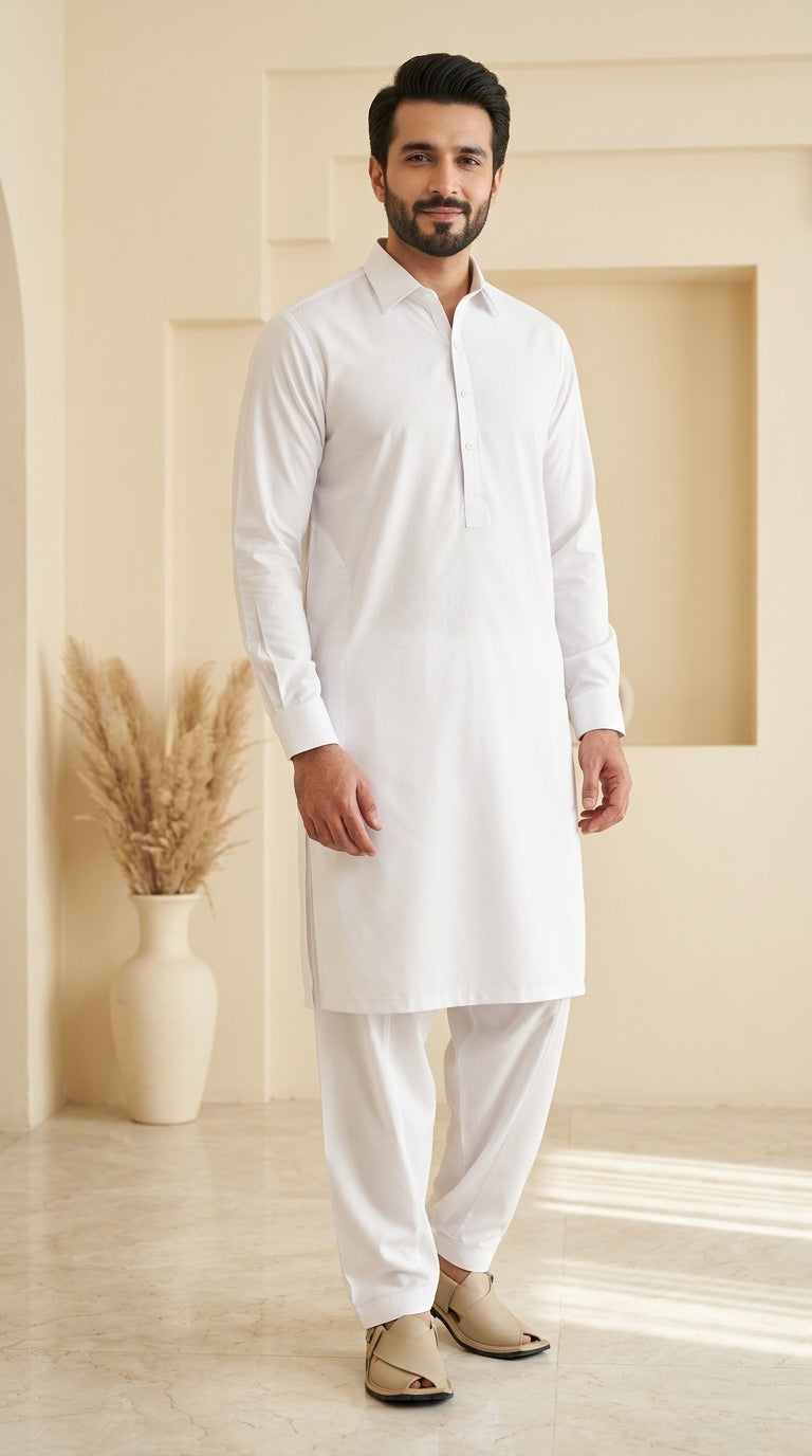 Classic White Unstitched Shalwar Kameez