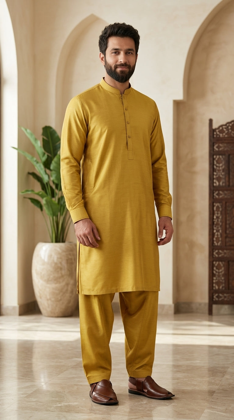 Mustard Yellow Unstitched Shalwar Kameez