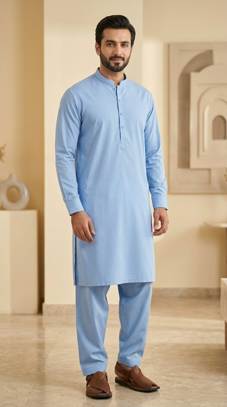 Sky Blue Unstitched Shalwar Kameez