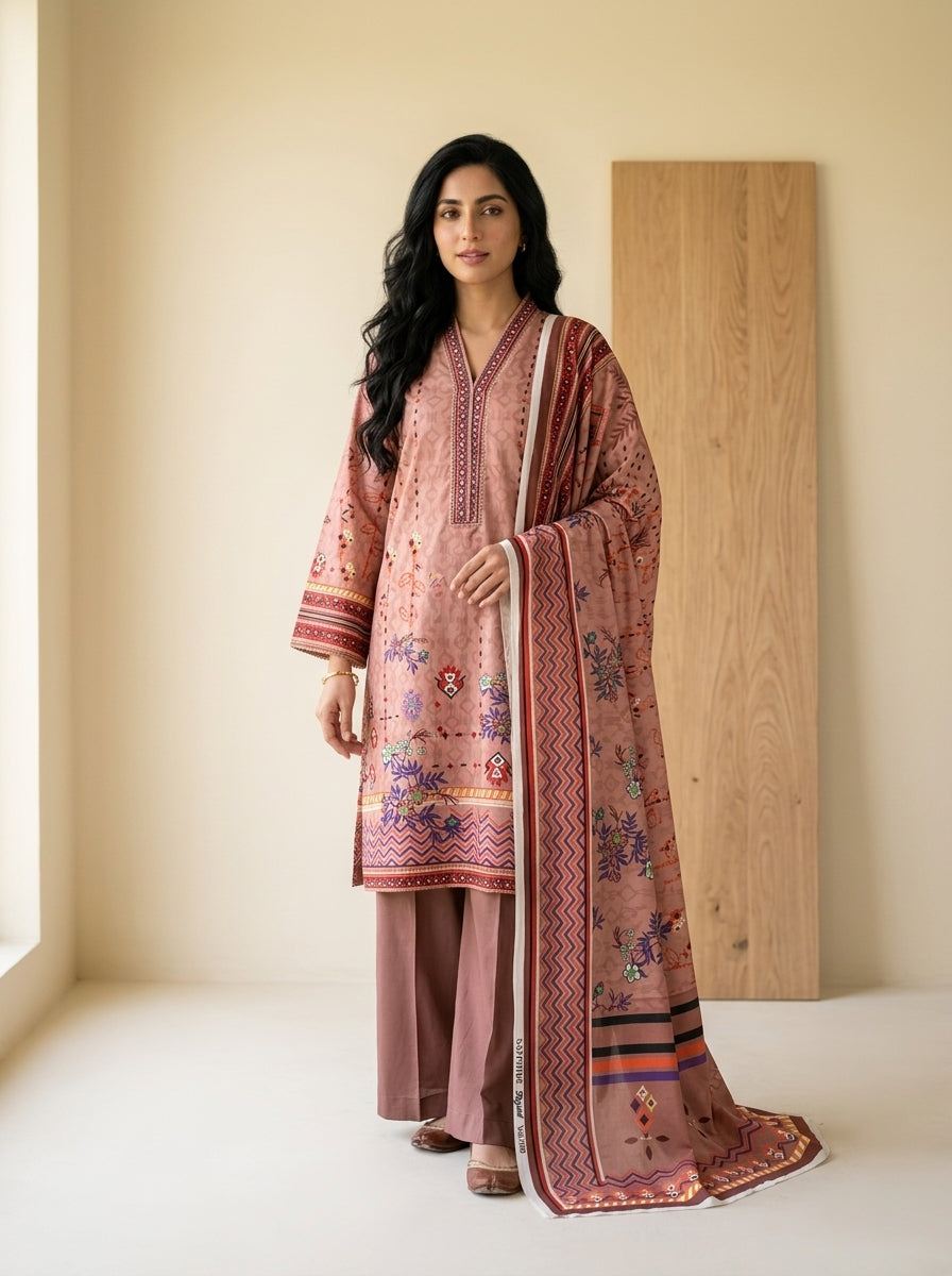 Mint Green Floral Print 3-Piece Unstitched Suit