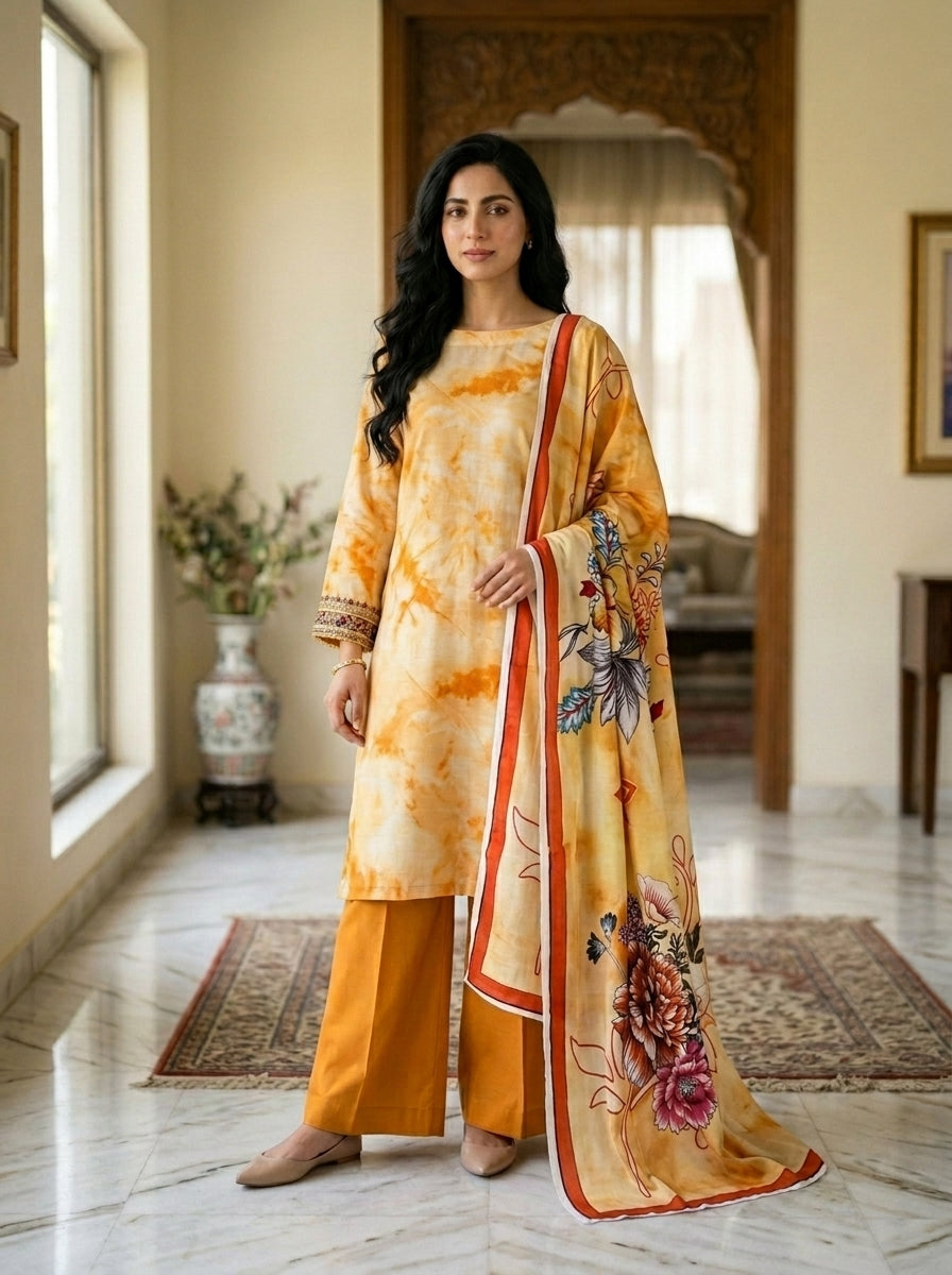 Lilac Geometric Floral 3-Piece Unstitched Suit
