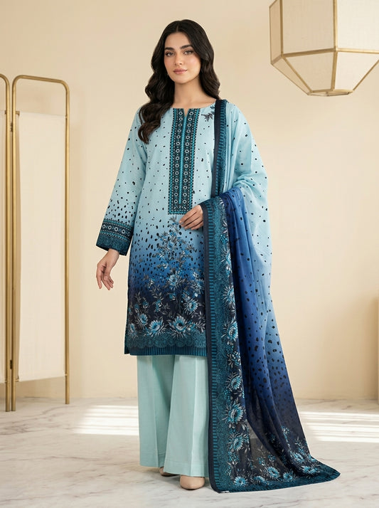 Sky Blue Ombre Floral Unstitched 3-Piece Suit - women's unstitched suit - Ali Rehman Fabrics